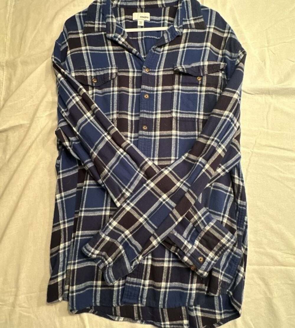 Sonoma Goods For Life Men's Blue Plaid Flannel Button-Up Shirt